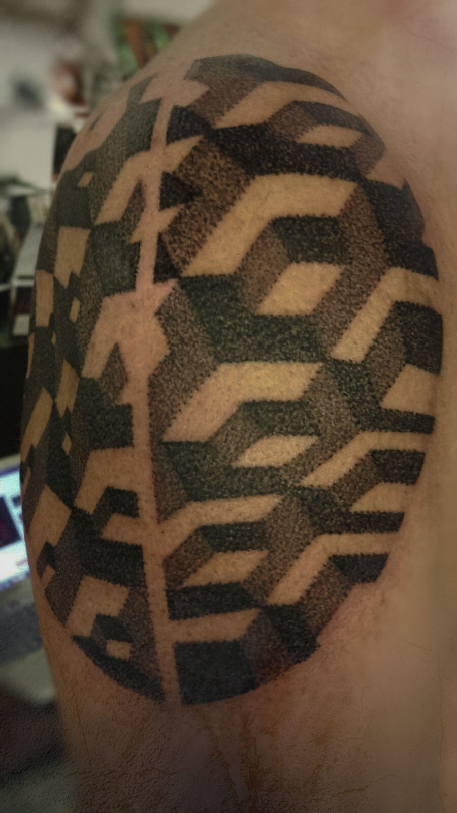 Geometric Stag on Shoulder- Instagram @michaelbalesart by Michael Bales:  TattooNOW